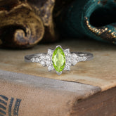 Marquise Cut Vintage Peridot Engagement Ring Wedding Ring